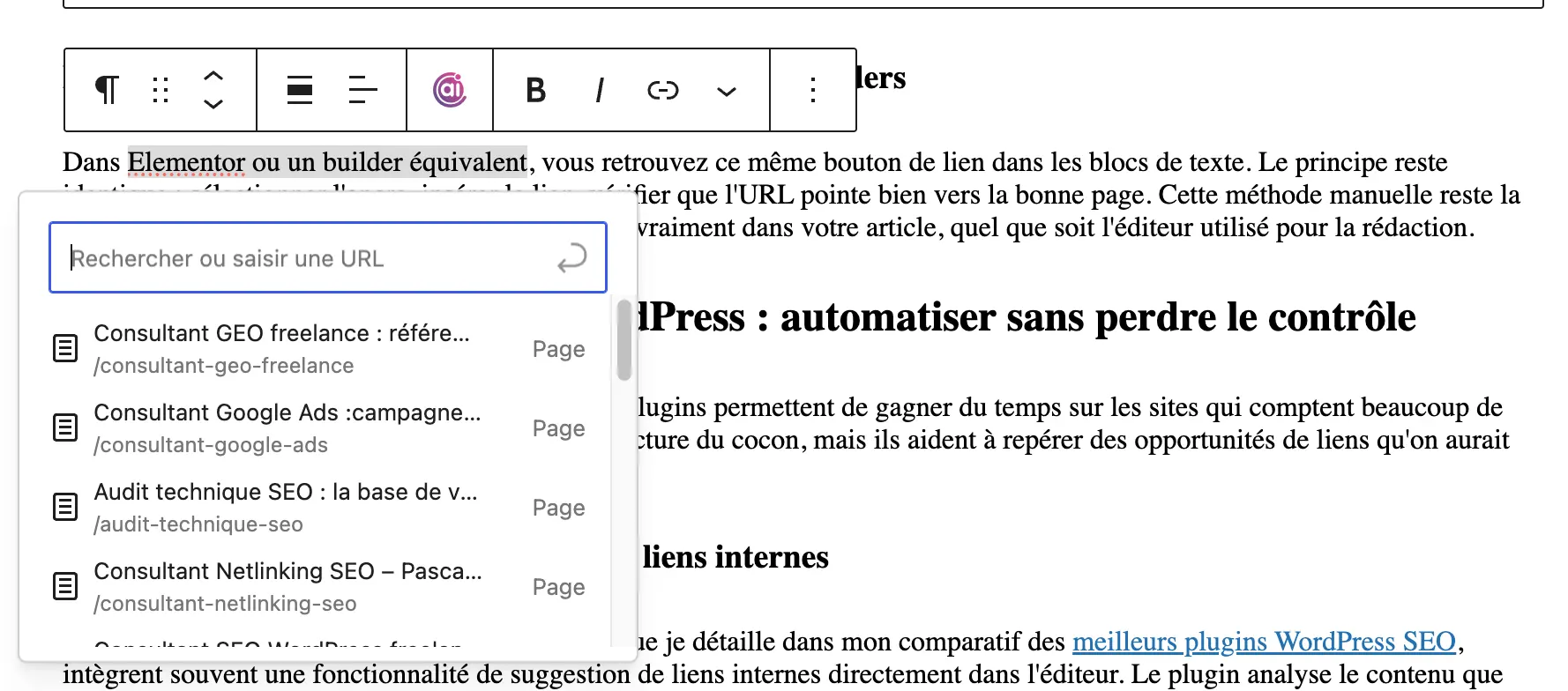 lien interne fait sur gutenberg