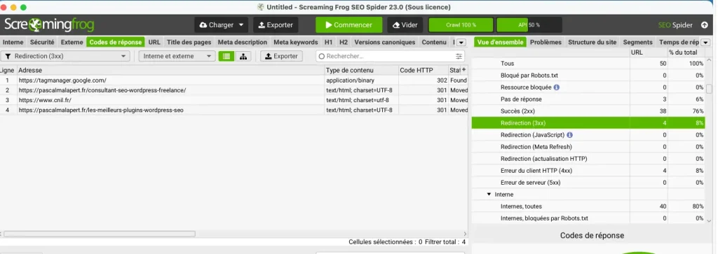 Response Codes de Screaming Frog