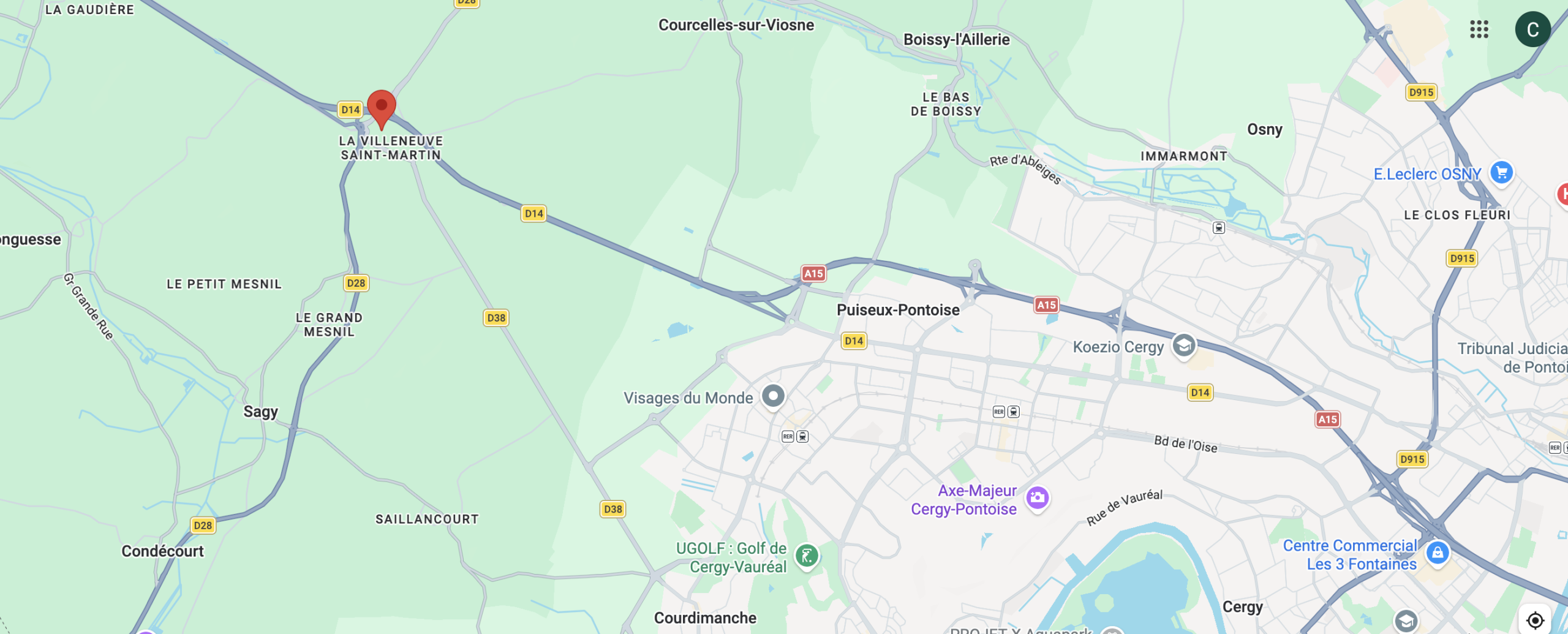 Carte Google Maps de la zone d'intervention du consultant SEO autour de Cergy-Pontoise